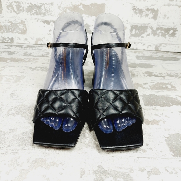 New Open Edit Austyn Black Quilted Block Heel Square Toe Sandals O331 - Picture 3 of 14
